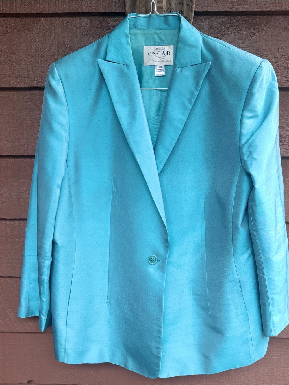 Oscar de la Renta 100% Silk Turquoise Blazer 16W